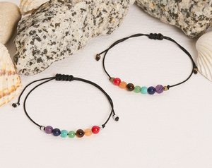 สร้อยข้อมือลูกปัดจักระแบบปรับสายได้สำหรับผู้ชายผู้หญิง,สายรัดข้อมือเพื่อปรับสมดุลพลังงานโยคะทำจากหิน7เส้น - Product Image 2