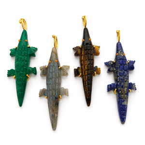 Pendentif Crocodile en Labradorite en Gros, Laiton Plaqué Or, Sculpture Animale, Bijou Bohème, Breloque, Conception Personnalisée OEM - Product Image 4