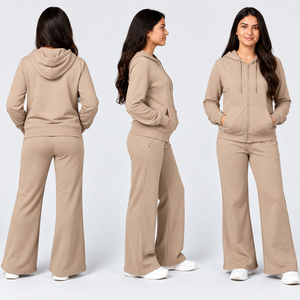 Conjunto Deportivo Casual de Dos Piezas para Mujer al por Mayor: Sudadera con Cremallera y Pantalones Anchos Acampanados - Product Image 6