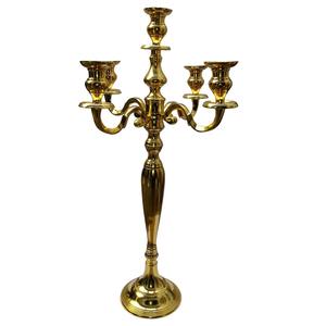 Candelabros para la decoración del hogar chapado en oro brillante decoración de centro de mesa de boda alto candelabro hecho a mano de Metal para la venta - Product Image 1
