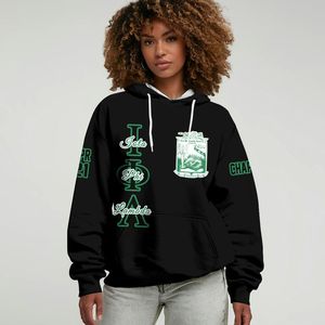 Sweat-shirt à capuche Iota Phi Lambda Sorority noir et vert émeraude, personnalisé avec l'année du chapitre, coupe classique pour femme - Product Image 1