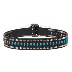 Ceinture décontractée en cuir pour hommes avec rivets personnalisés décoratifs faits à la main avec boucle en laiton massif commande en gros acceptée - Product Image 5