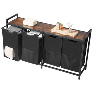 Cesto para Ropa Sucia de 4 Secciones con Marco Metálico Grande y Tablero de Madera, Organizador de Almacenamiento Eficiente - Product Image 1