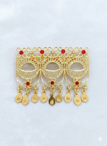 Peigne à cheveux vintage plaqué or, fait main, écologique, étanche, élégant, en alliage, avec mini pierres rouges et motif floral, pour mariée - Product Image 5