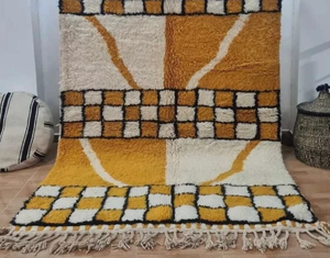 Alfombra de Nudos Marroquí de Lujo, Amarilla y Blanca, de Lana, Hecha a Mano, Acolchada, Resistente a las Manchas, Antideslizante, para Sala de Estar, Hotel, Lavable a Mano - Product Image 2