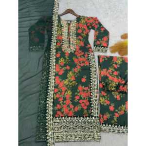 Conjunto de Top y Pantalones Palazzo con Estampado Digital Elegante para Mujer, con Bordado y Dupatta - Product Image 4