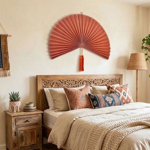 Large Bamboo Wall Fan <b>Decor</b> – Natural Boho Vintage Handwoven Decorative Fan for Living Room Bedroom - Product Image 5