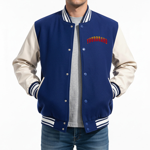 Veste universitaire bleue et crème pour homme avec fermeture boutonnée, style preppy, coupe classique, pour l'automne - Product Image 6