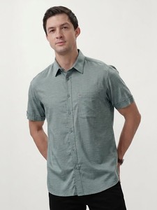 Men's Light Gray Short Sleeve Cotton Poplin Casual <b>Shirt</b> Turn-down Collar Solid Color Breathable Summer Wear - Product Image 2