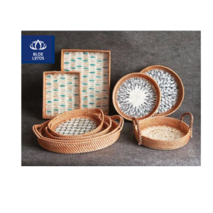 Plateau en rotin écologique perlé, incrustation de coquillages purs, idéal pour la décoration de commodes et la présentation de desserts – Disponible directement - Product Image 1