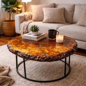 Golden Ember Burl Wood <b>Epoxy</b> Side <b>Table</b> – Handcrafted Live Edge <b>Coffee</b> <b>Table</b> with Resin Finish Molten Gold <b>Epoxy</b> Side <b>Table</b> - Product Image 2