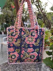 Hand Block Printed Cotton <b>Lunch</b> <b>Bag</b> Reusable Insulated Food Carrier <b>Tote</b> Office School Picnic Travel Zipper Wholesale Supply - Product Image 3