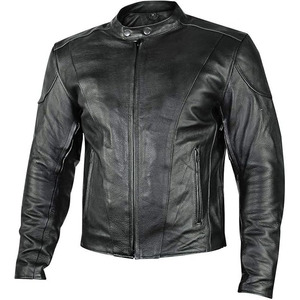 SAMROZ SPORTS Leather Men's <b>Racer</b> Style Collarless Premium Leather Motorcycle Biker Riders <b>Jackets</b> - Product Image 1