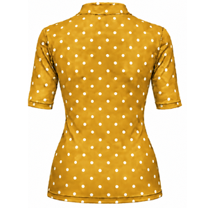 Camiseta de manga corta con cuello simulado y estampado de lunares dorados para mujer, ajuste ceñido, elástica, informal, a la moda, ropa de verano, venta al por mayor, personalizada - Product Image 2