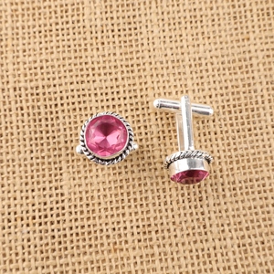 Designer Handmade Stylish <b>Cuff</b> <b>Links</b> Set In Pink Tourmaline Gemstone Jewellery In 925 Sterling Silver Plated For <b>Men</b> And Women - Product Image 1