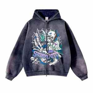 Sweat-shirt unisexe personnalisé pour homme, de haute qualité, épais, effet délavé à l'acide, à fermeture éclair, style vintage, oversize, streetwear, graphique rétro Y2K - Product Image 3