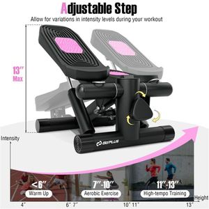 Mini stepper complet avec intensité réglable, écran LCD et bandes incluses pour l'exercice à domicile, noir - Product Image 4