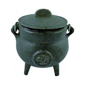 Caldero de hierro fundido OM de 3.5 pulgadas con tapa y asa de transporte, olla ritual pequeña ideal para hechizos, purificaciones y bendiciones, de gran demanda - Product Image 2