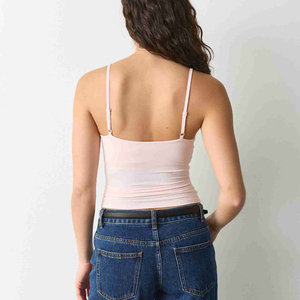Custom Women's Low-Neck High-End Vest <b>Top</b> Camisole Spaghetti Strap Breathable Women Backless Workout Ribbed Tank <b>Tops</b> For Women - Product Image 3