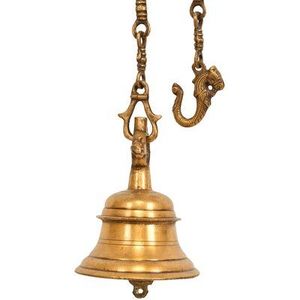 Cloche de temple indienne traditionnelle en laiton, fabriquée à la main, pour la salle de prière du Mandir et le culte religieux - Product Image 2