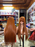 Nueva Peluca de Cabello Humano Liso Natural SDD de 350% de Densidad, Color Naranja Jengibre, con Flequillo y Cierre de Encaje 2x6 HD sin Pegamento, Procedente de Vietnam, Modelo 2026