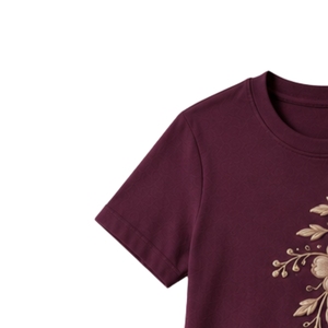 T-shirt en coton personnalisé pour femme, col rond, manches courtes, motif floral brodé beige, décontracté, OEM, qualité supérieure, mode estivale - Product Image 5