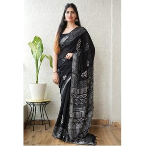 Elegantes Saris Estampados de Lino con Blusa de Lino para Oficina y Ocasiones Especiales a Precio de Mayoreo - Product Image 4