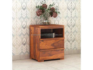 Sheesham Wood Bedside <b>Table</b> with 2 Drawers & Open Shelf Solid Wood Nightstand with Storage Drawers & Shelf Wooden Bedside <b>Table</b> - Product Image 6