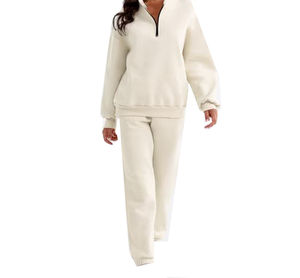 Conjunto Deportivo para Mujer, Color Sólido, Sudadera con Cierre de Media Cremallera y Bolsillos Laterales, Corte Regular, Largo Completo, Calidad Premium - Product Image 3