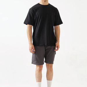 Superbe T-shirt en coton noir 100 % coton pour homme, col rond, manches courtes, coupe classique, décontracté, en jersey tricoté uni, teinture unie, vente en gros - Product Image 4