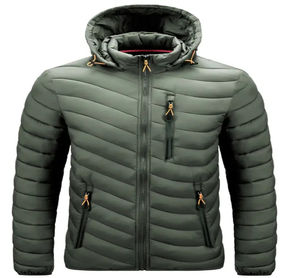 New Heavy Weight Eco-Friendly Winter <b>Puffer</b> <b>Jacket</b> with Hooded Collar Stand Slim Fit Vintage Design Front Logo <b>Thin</b> Style - Product Image 4