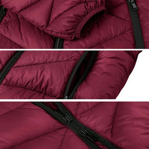 Abrigo largo con capucha para mujer, chaqueta acolchada gruesa de invierno, cierre de cremallera, color burdeos sólido, ropa exterior cálida - Product Image 6