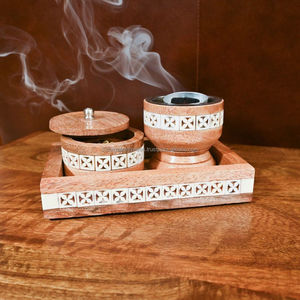 Ensemble de Bakhoor en bois et résine arabe, best-seller, avec incrustation de nacre carrée, brûleur Mubkhar, plateau, boîte, non électrique, pour bougie Oud - Product Image 6