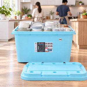 Caja de Almacenamiento de Plástico Industrial con Ruedas de 150L, Tapa, Gran Capacidad, Duradera, a Prueba de Fugas, Organizador de Ropa para Almacén - Product Image 2