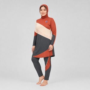 Wholesale Modest Burkini Swimwear Women modest bikini set with Scarf <b>Top</b> Oversized Pants Summer Beachwear High Cut Print Front - Product Image 3