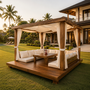 Cama de Exterior de Lujo de Madera Maciza con Cortinas, Gazebo para Jardín, Cabana para Villa, Resort, Patio, Jardín Trasero, Juego de Muebles de Hotel - Product Image 4