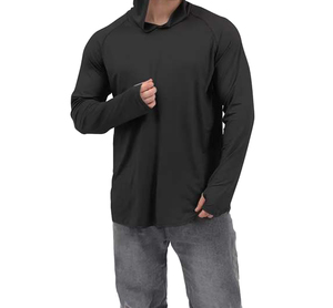 Sudadera con Capucha Negra al por Mayor para Hombre, Casual, Manga Larga, Forro Polar, 300g, Tejido de Poliéster y Algodón, Transpirable, Teñido Liso, Ropa de Otoño - Product Image 4