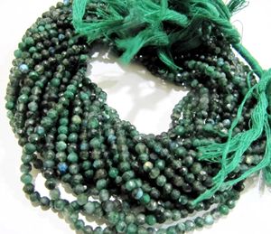 Perles rondes facettées en labradorite verte naturelle de 4 mm, brins de 13 pouces de long - Product Image 4