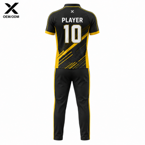Ensemble uniforme de cricket pour hommes X Sports, noir et jaune, polo à manches courtes sublimé avec pantalon à taille élastique, évacuation de l'humidité - Product Image 2