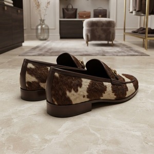 Horsehair <b>Cow</b> <b>Print</b> Loafers Round Toe Slip-On Men's <b>Dress</b> Shoes All Seasons Rubber Outsole Cushioned PU Midsole - Product Image 5