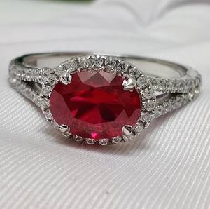 Anillo de Halo de Dos Vías con Corte Ovalado de Moissanita Roja y Rubí, de Plata Fina 925 Original, para Mujer, Regalo de Propuesta de Matrimonio para Ella - Product Image 1