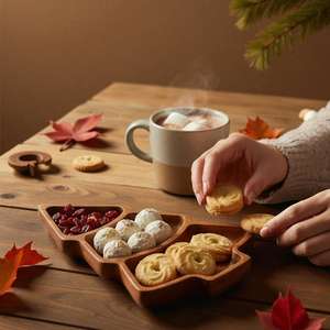 Wood <b>Christmas</b> <b>Tree</b> Serving Tray With 3 Compartments Varnished Finish Minimalist Design For <b>Table</b> Food Storage - Product Image 3
