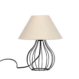 Modern Metal Table Lamp Fabric Drum Shade Black Wire Base <b>Bedside</b> <b>Reading</b> <b>Light</b> - Product Image 1