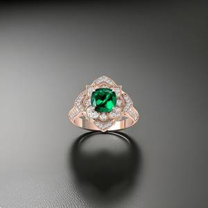 925 Sterling Silver Emerald Cushion Cut Flower <b>Statement</b> <b>Ring</b> IGI Certified Vintage Art Deco Design Handmade Women's Jewelry - Product Image 6