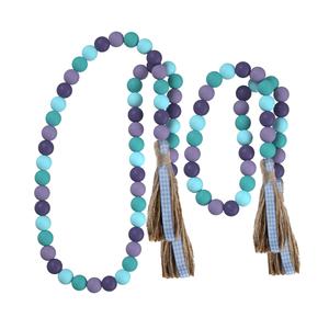 Guirlande de perles en bois colorées avec pompon pour la décoration de la maison - Product Image 1