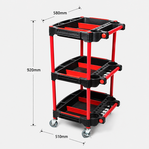Chariot de rangement pour outils de detailing automobile avec poignée et roues, chariot roulant en plastique pour atelier, dimensions 920x580x510mm - Product Image 1