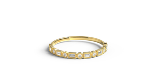 Anillo Apilable de Oro 18K con Diamantes Baguette Milgrain, Ligero, Moderno, Vintage, con Bisel Alternado, Tipo Eternity, Joyería Fina para Mujer - Product Image 1