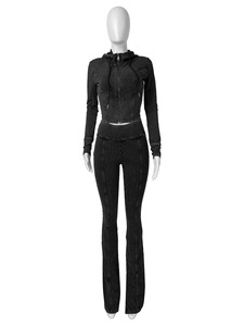 Women's Two Piece <b>Tracksuit</b> Set Long Sleeve Zip Front Crop Top High Waist Jogger Pants Activewear Set <b>Pink</b> Black Brown - Product Image 4