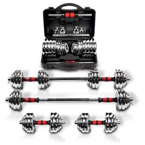 Set di Manubri Regolabili 3 in 1 con Asta di Collegamento in Metallo e Pesi Cromati da 4kg a 24kg, Confezione Regalo Rigida per Allenamenti a Casa - Product Image 1