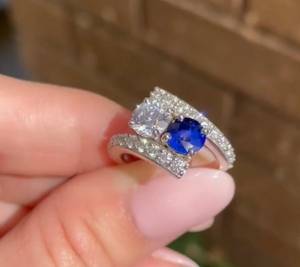 Bague Toi Moi en Moissanite Bleu Royal et Blanc, Coupe Ronde, en Argent Sterling 925 Original, par Royal Sagas, Bijou Unique pour Mariage et Fêtes - Product Image 4